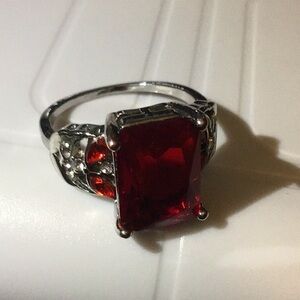 Striking Red and Silver Ring with Ornate Design